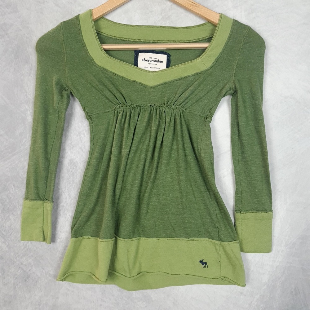 Vintage Y2K Abercrombie Fitch Babydoll Tee Top Juniors Small Green Empire Waist